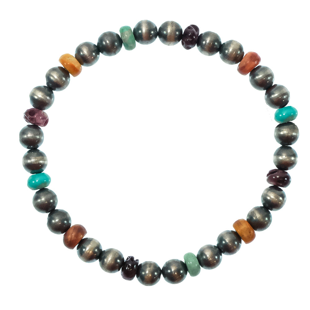 South Texas Tack Apparel Jewelry Multi Spiny Oyster, Turquoise, and Oxidized Bead Stretch Bracelet