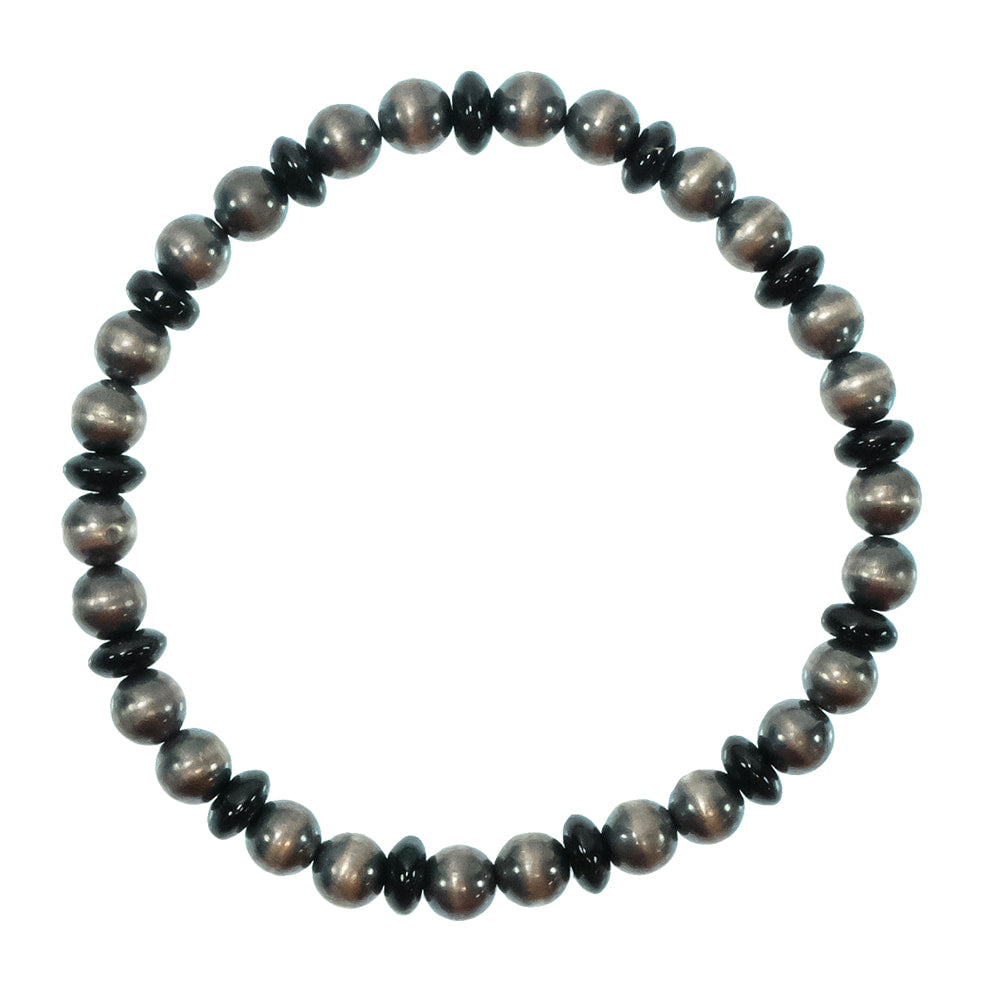 South Texas Tack Apparel Jewelry Onyx Onyx Bead And Oxidized Stretch Bracelet