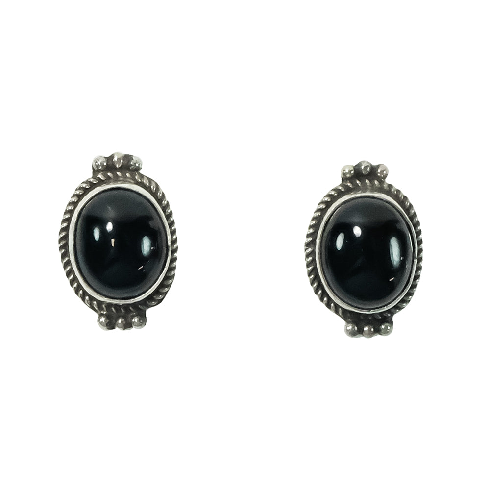 South Texas Tack Apparel Jewelry Onyx Stone Onyx Center Silver Rope Border 3 Dot Detail on Bottom and Top Stud Earrings