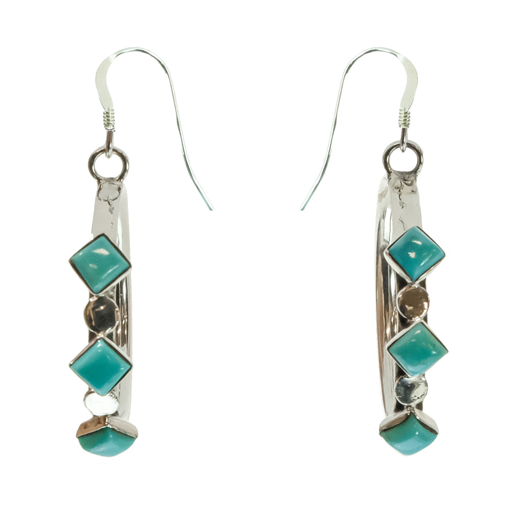 South Texas Tack Apparel Jewelry Phyllis A. Smith Native American Navajo Turquoise And Sterling Silver Dangling Earrings