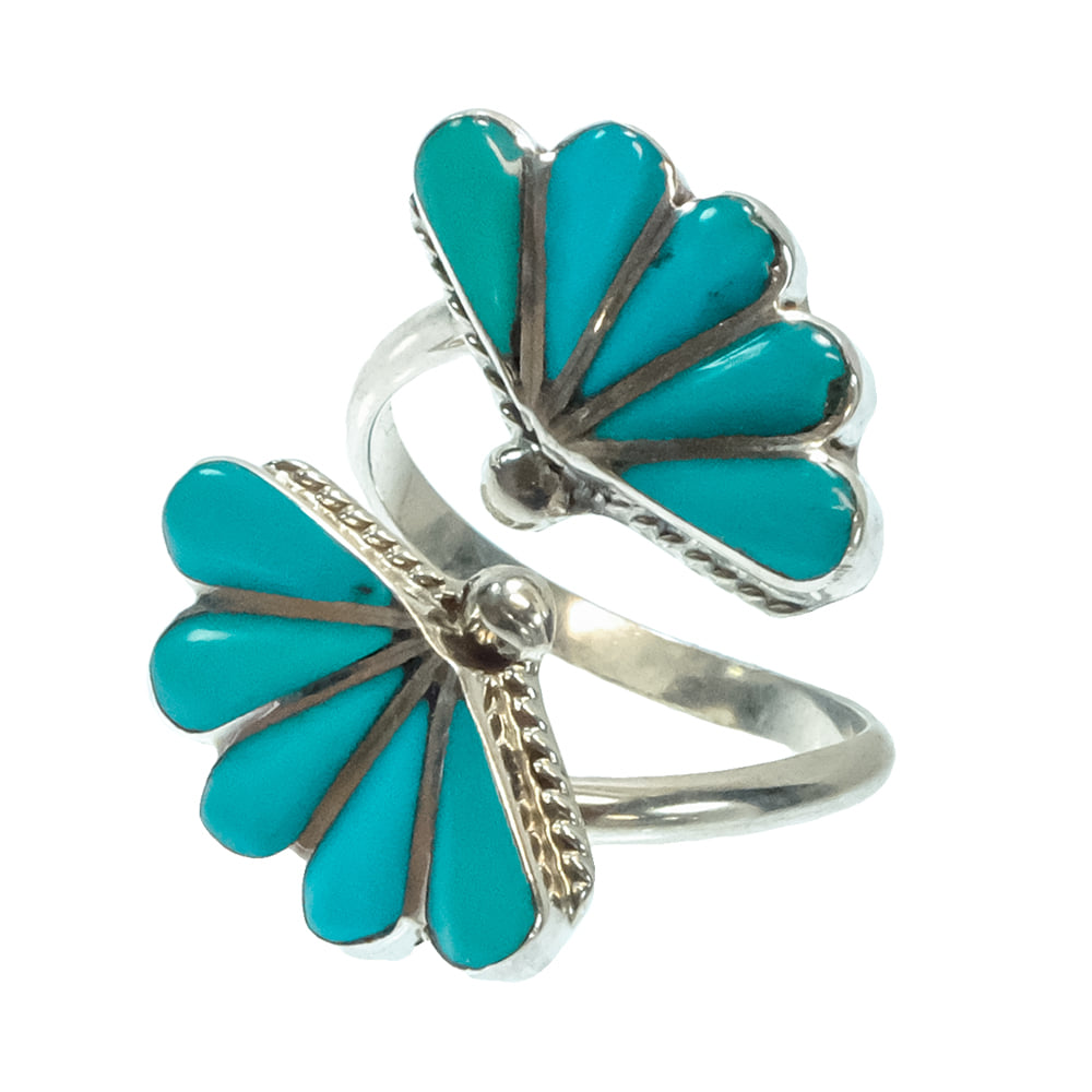 South Texas Tack Apparel Jewelry R.V.N. Native American Zuni Sterling Silver Turquoise Inlay Ring