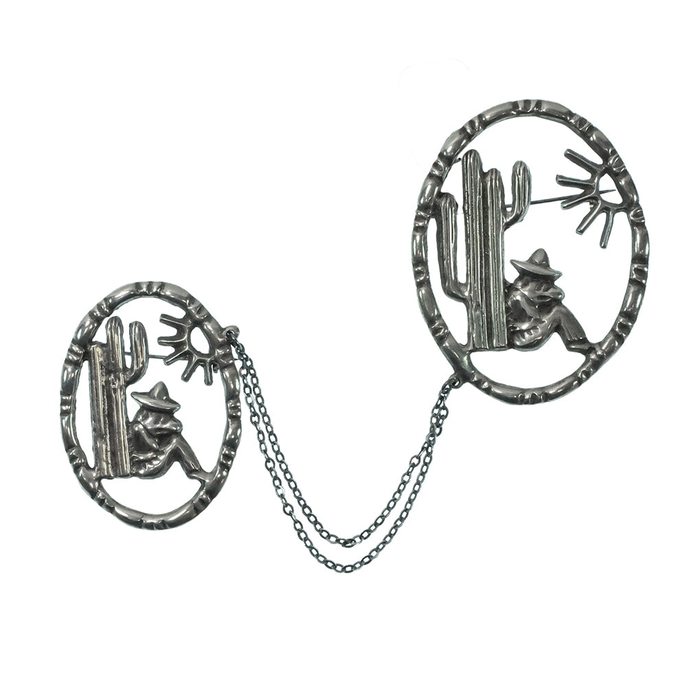 South Texas Tack Apparel Jewelry Silver 1940S Mexican Sterling Silver Pairs Sleeping Mexican Men Pin