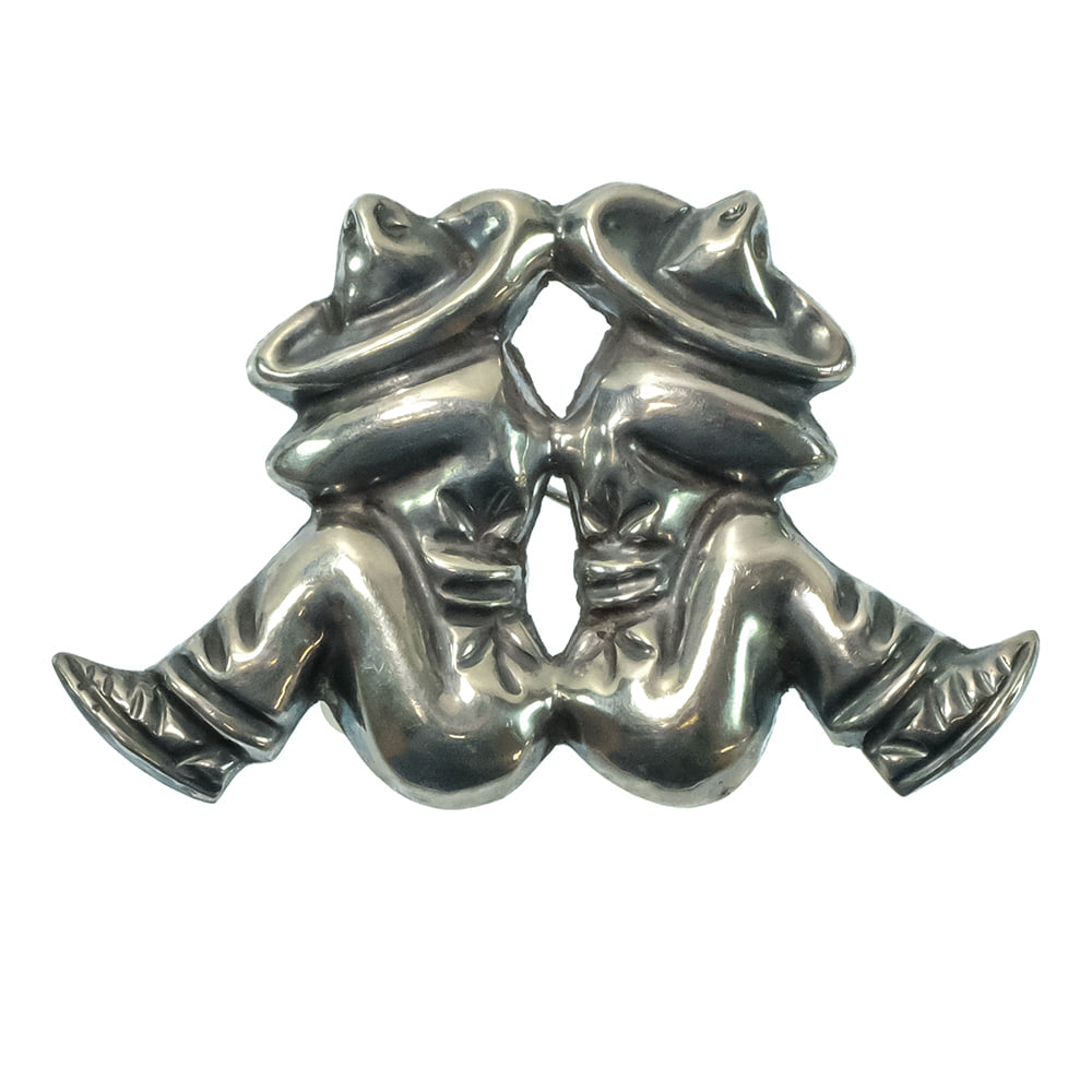 South Texas Tack Apparel Jewelry Silver 1940S Mexican Sterling Silver Sleeping Mexican Men Pin