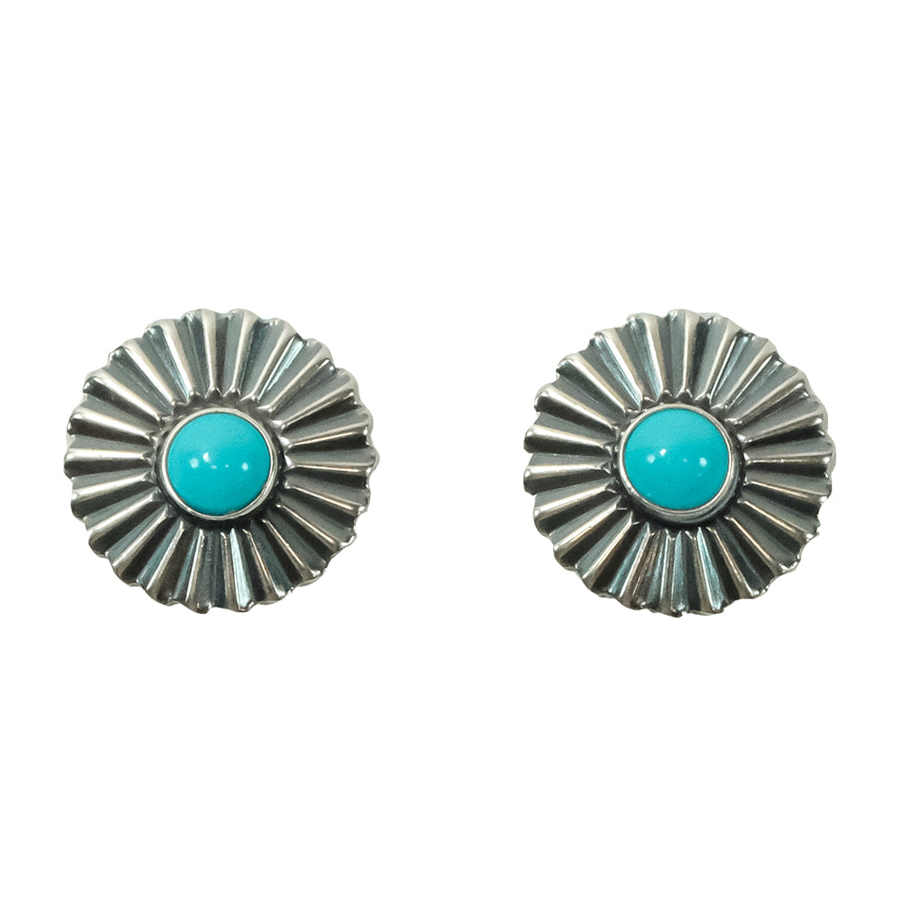 South Texas Tack Apparel Jewelry Silver and Turquoise Center Stud Concho Earrings