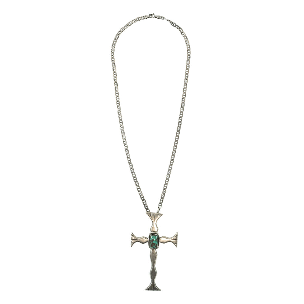 South Texas Tack Apparel Jewelry Silver and Turquoise Vintage Cross Necklace