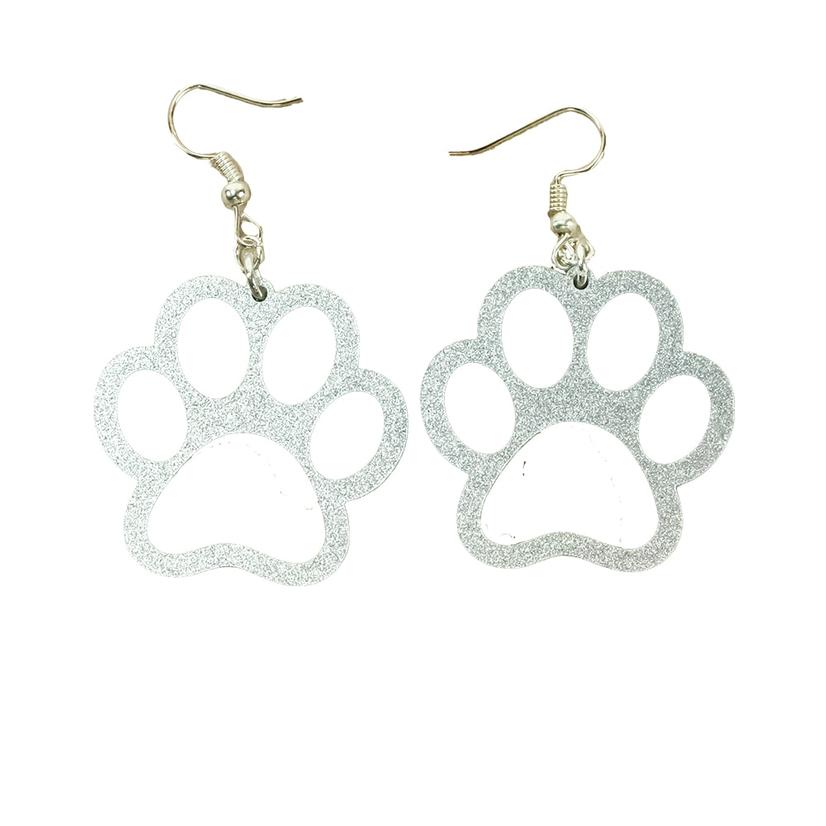 South Texas Tack Apparel Jewelry Silver Fay Co Glitter Paw Print Earrings