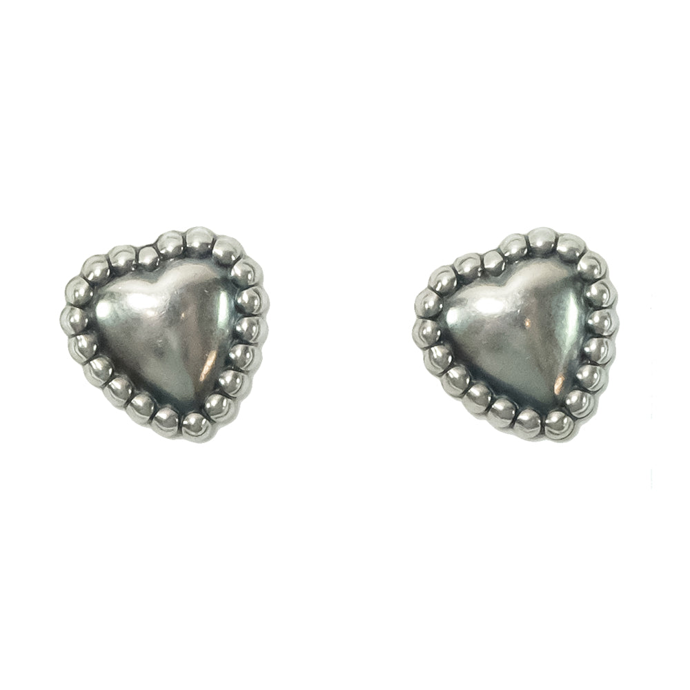 South Texas Tack Apparel Jewelry Silver Heart Base Silver Dot Border Stud Earrings