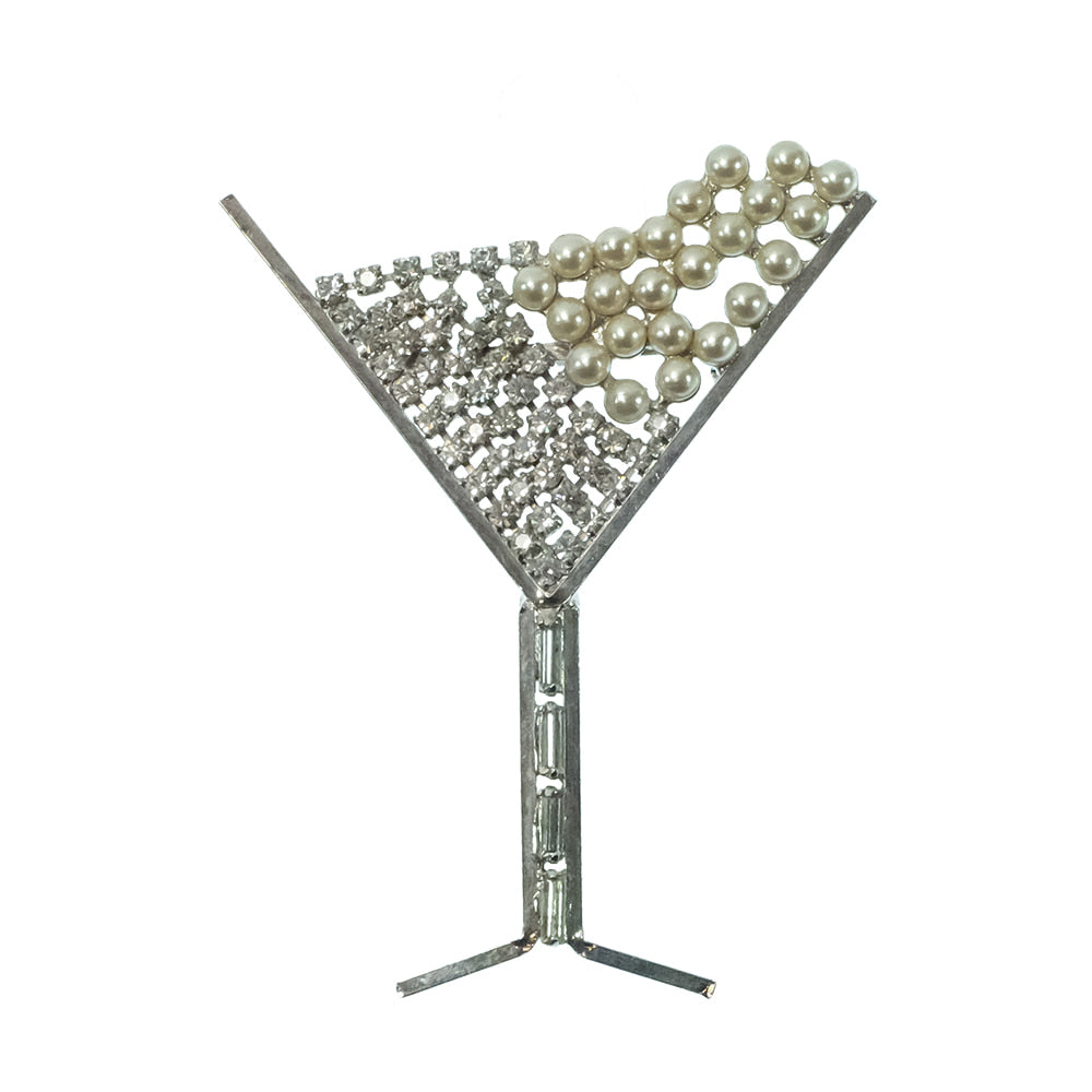 South Texas Tack Apparel Jewelry Silver/Pearl 1980S Butler And Wilson Rhinestone And Pearl Small Martini Glass Pin