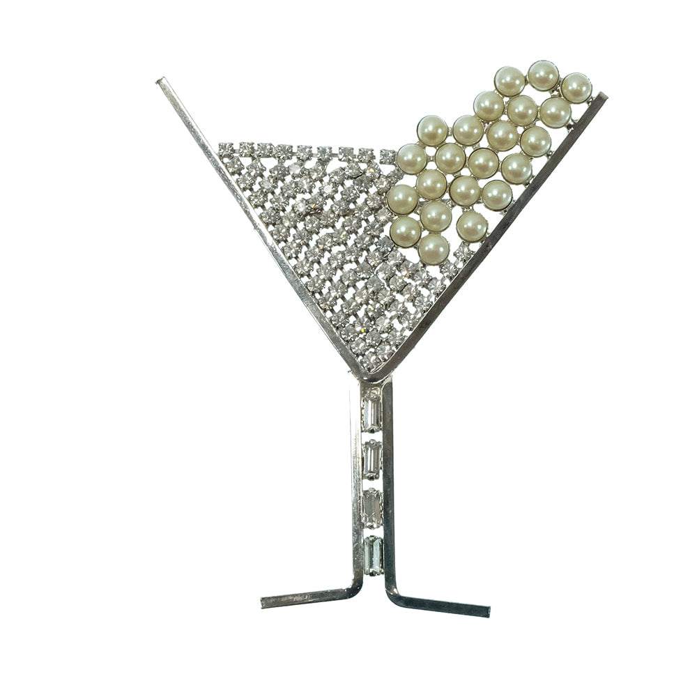 South Texas Tack Apparel Jewelry Silver/Pearl 1980S Butler And Wilson Rhinestone And Pearl  XL Martini Glass Pin