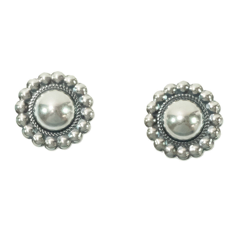 South Texas Tack Apparel Jewelry Silver Round Silver Stud Dots and Rope Border Earrings
