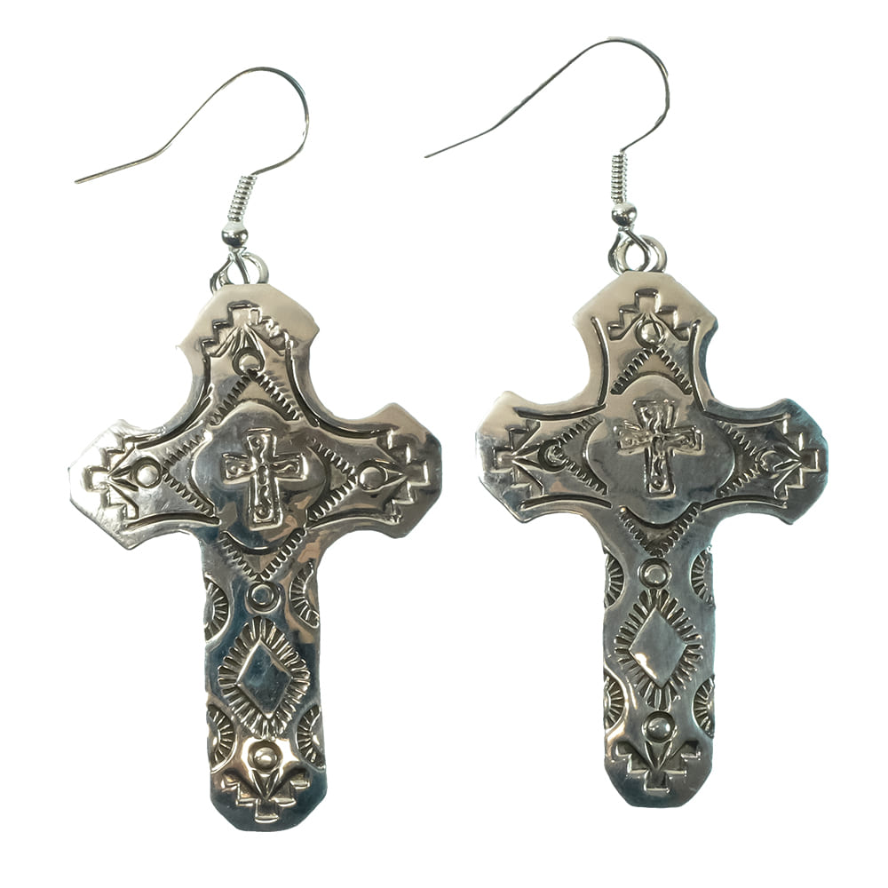 South Texas Tack Apparel Jewelry Silver Silver 2" Cross  Dangle Earrings