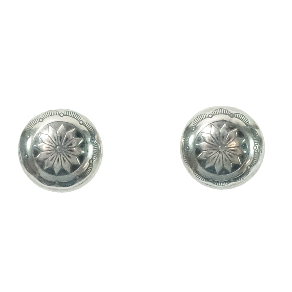 South Texas Tack Apparel Jewelry Silver Silver Round Stud Earring with Center Flower Design