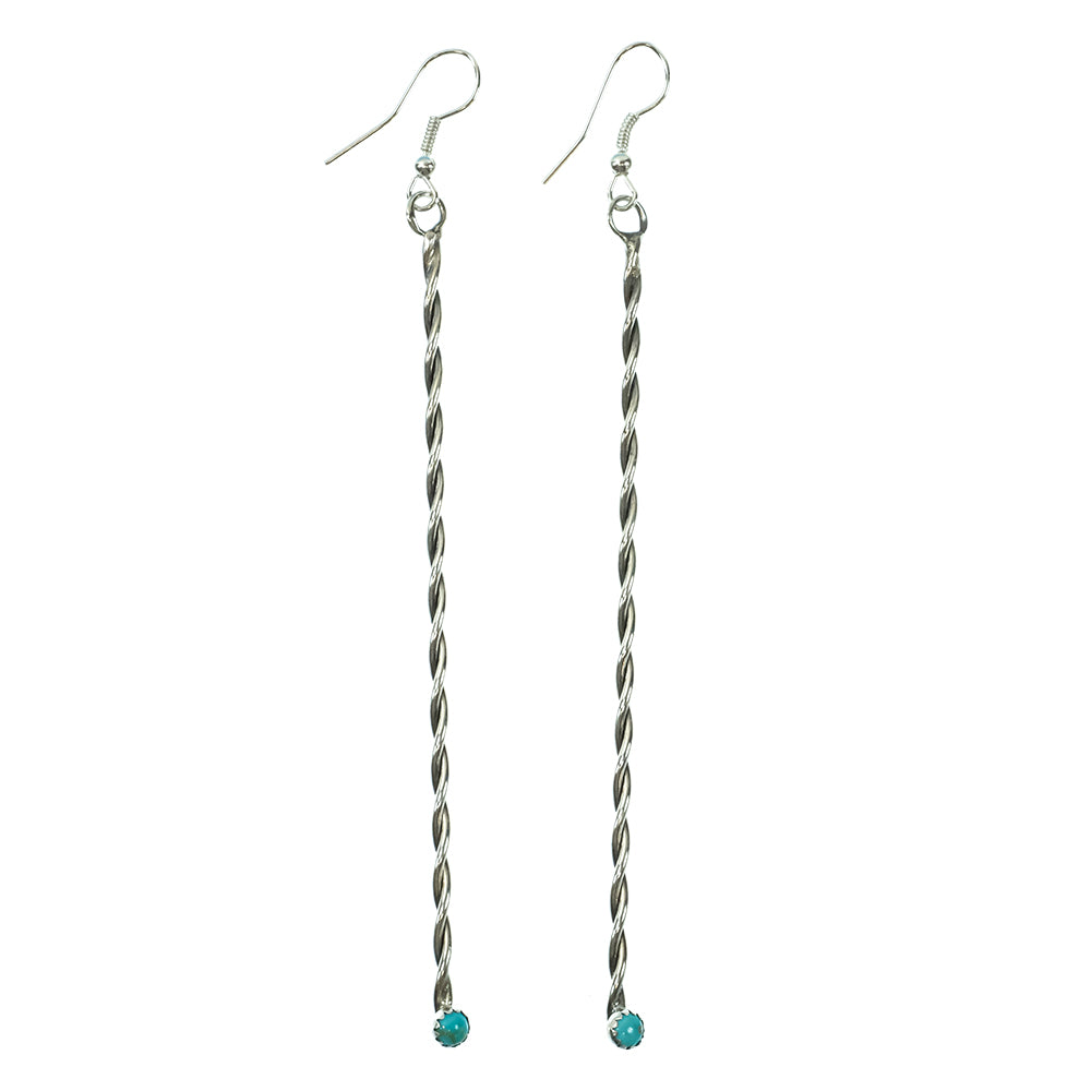 South Texas Tack Apparel Jewelry Silver Silver Twisted Dangle with Turquoise Stone Earrings
