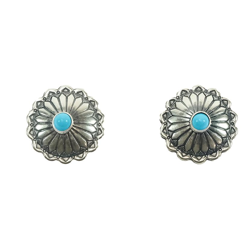 South Texas Tack Apparel Jewelry Silver South Texas Tack Silver Concho with Turquoise Round Stone Stud Earrings