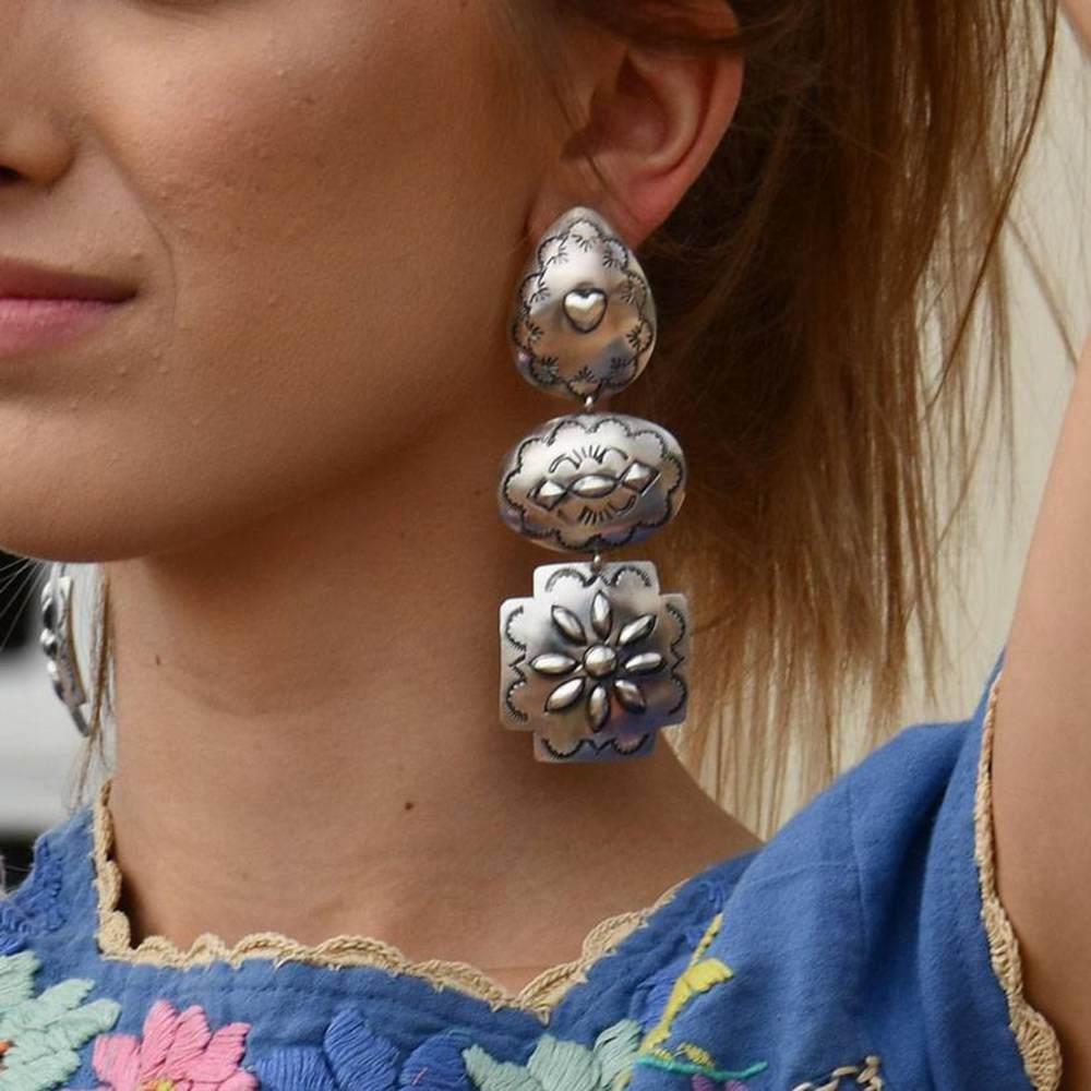 South Texas Tack Apparel Jewelry SIlver Sterling Silver Three Concho Dangle Earring