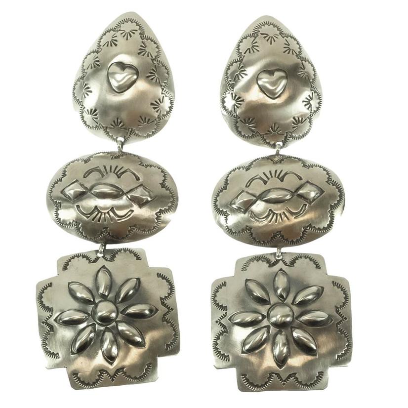 South Texas Tack Apparel Jewelry SIlver Sterling Silver Three Concho Dangle Earring