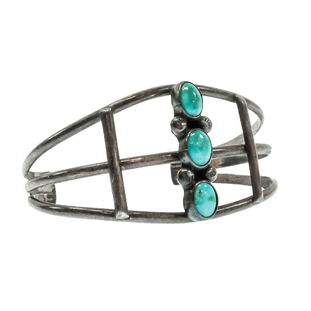South Texas Tack Apparel Jewelry Silver/Turquoise Harvey Era 3 Turquoise Stone Cuff