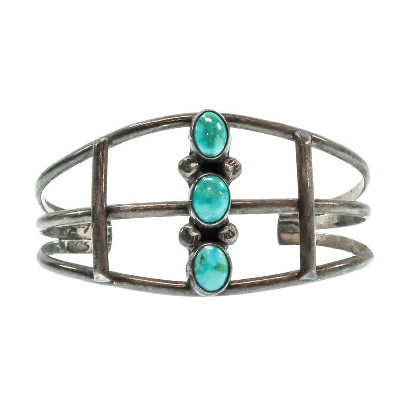 South Texas Tack Apparel Jewelry Silver/Turquoise Harvey Era 3 Turquoise Stone Cuff