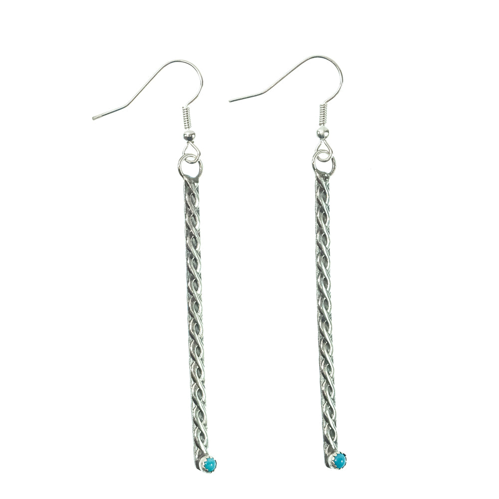 South Texas Tack Apparel Jewelry Silver/Turquoise Sterling Silver Earrings Braided With Turquoise Stone