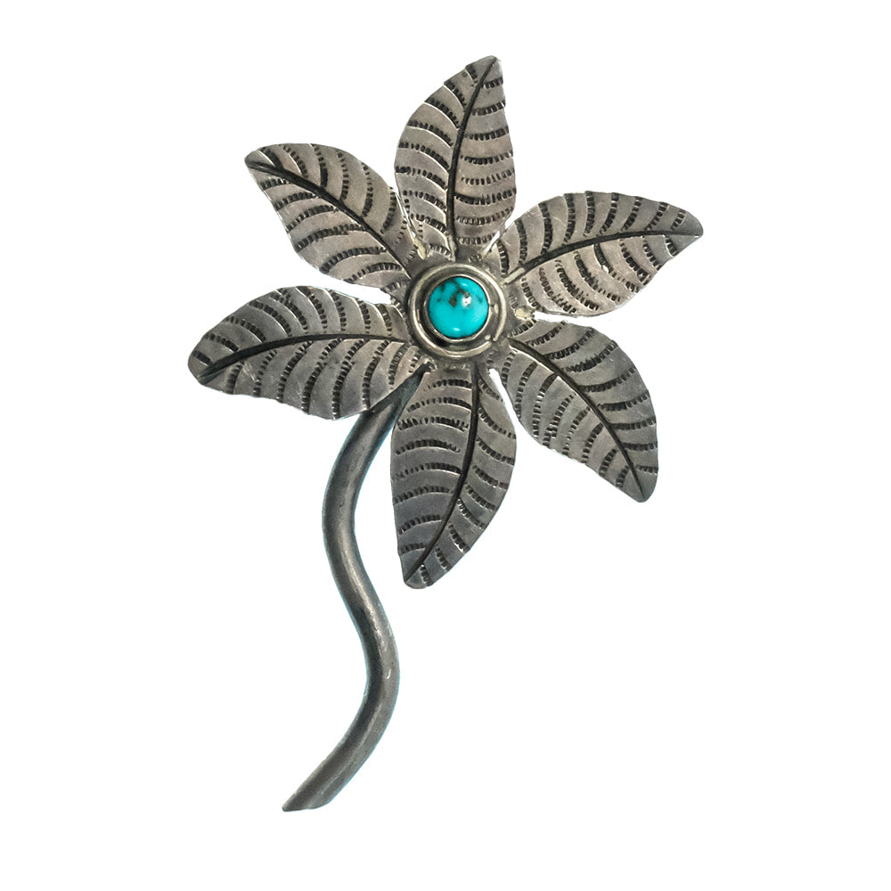 South Texas Tack Apparel Jewelry Silver/Turquoise Vintage Flower Navajo Pin