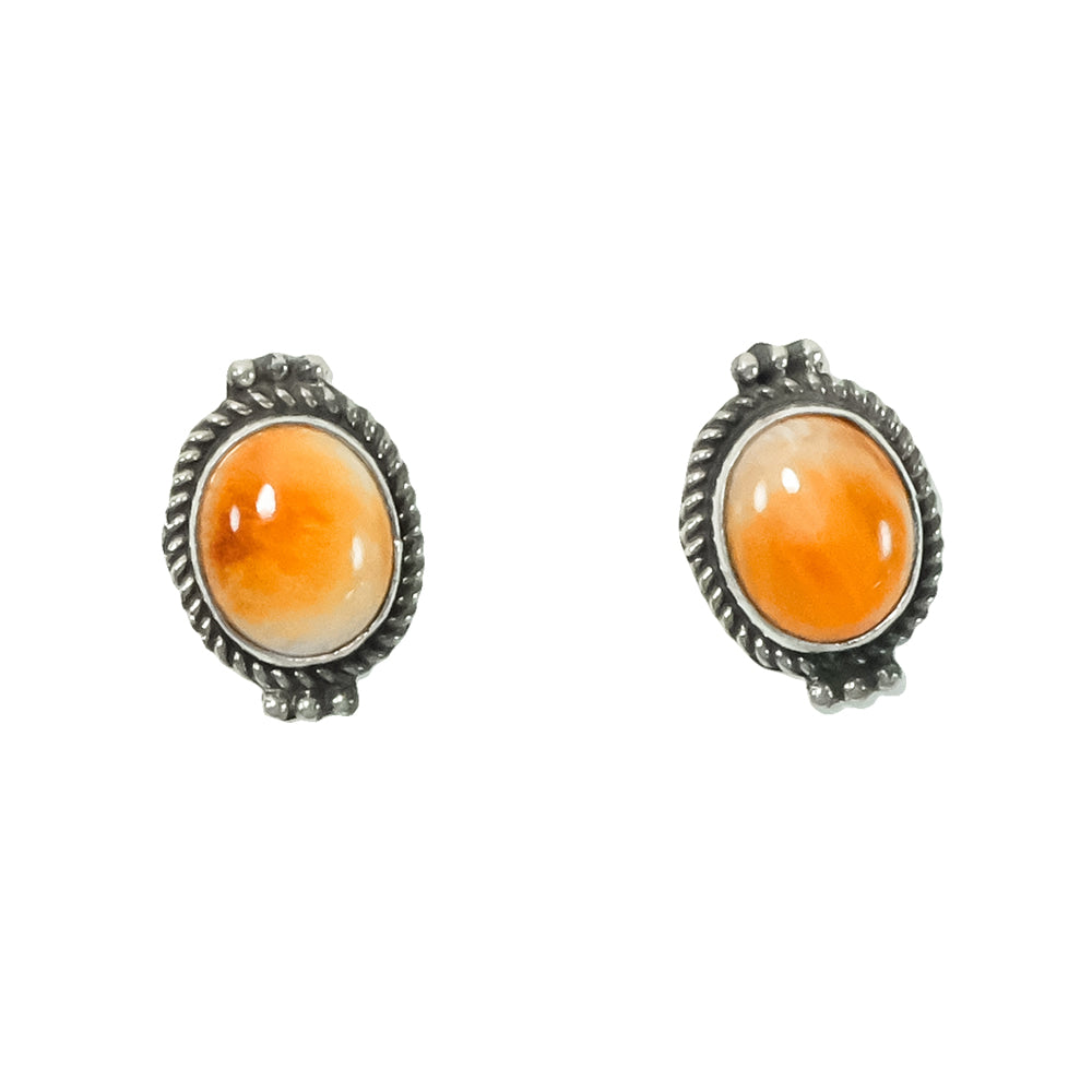 South Texas Tack Apparel Jewelry Spiny Oyster Oval Stone  Spiny Oyster Center Silver Rope Border 3 Dot Detail on Top and Bottom Stud Earrings