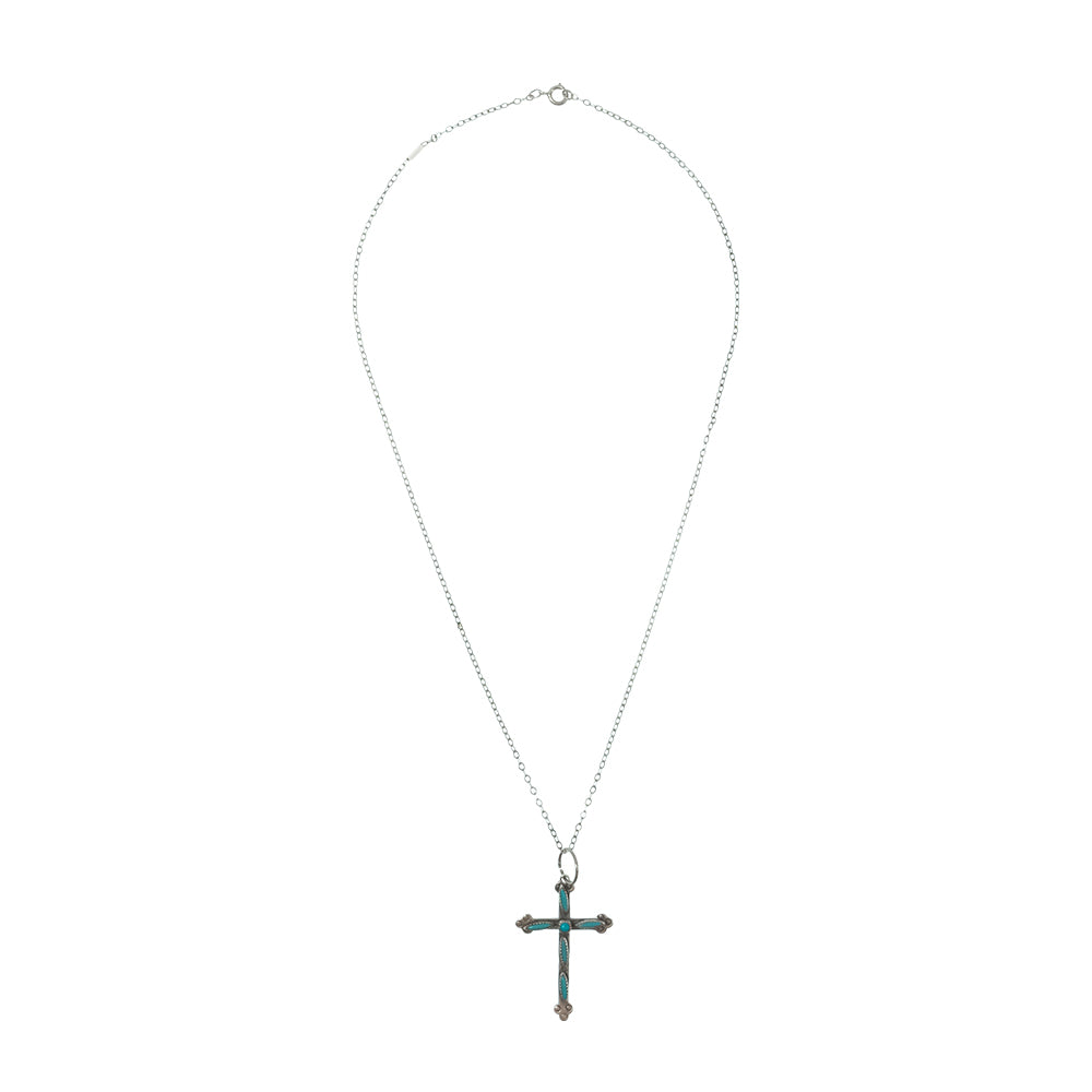South Texas Tack Apparel Jewelry Sterling silver / 18 Inch 18" Sterling Silver And Turquoise Cross Necklace