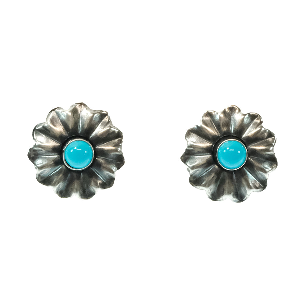 South Texas Tack Apparel Jewelry Sterling Silver Flower with Turquoise Center Stud Earrings