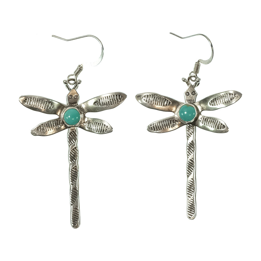 South Texas Tack Apparel Jewelry Sterling Silver Turquoise Dragonfly Dangle Earrings