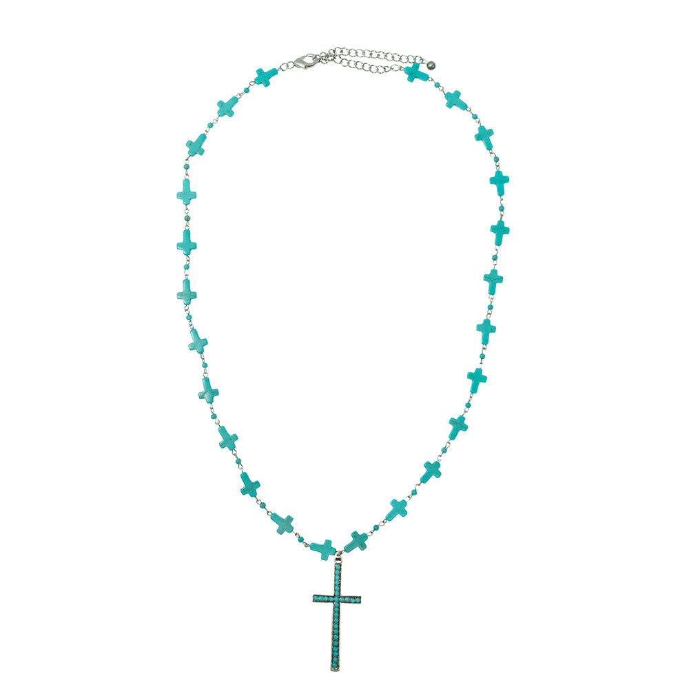 South Texas Tack Apparel Jewelry Synthetic Cross Turquoise Necklace