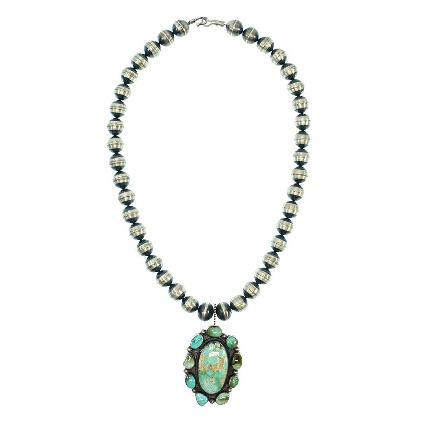 South Texas Tack Apparel Jewelry Turquoise / 22 Inch South Texas Tack Jefe Oxidized Bead Ladies Necklace with Royston Turquoise Pendant