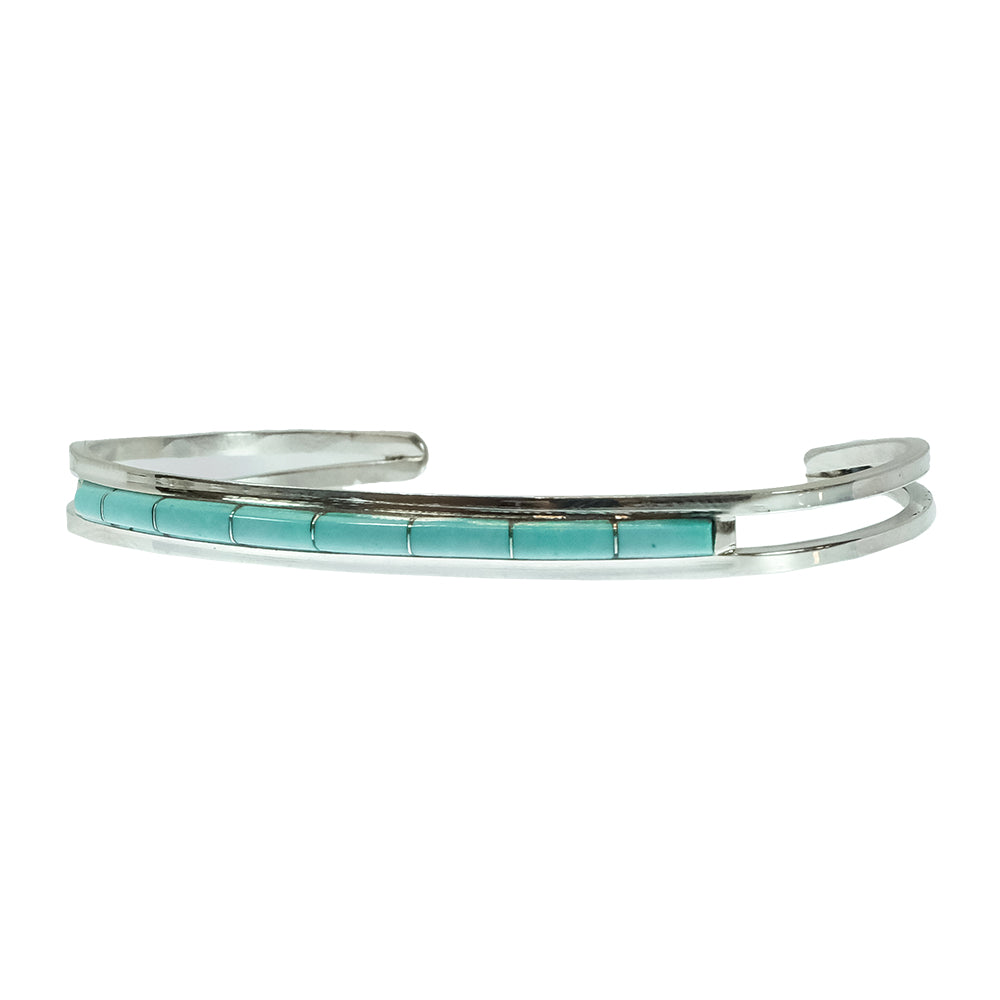 South Texas Tack Apparel Jewelry Turquoise A.L.W. Native American Navajo Zuni Sterling Silver Turquoise Inlay Bracelet