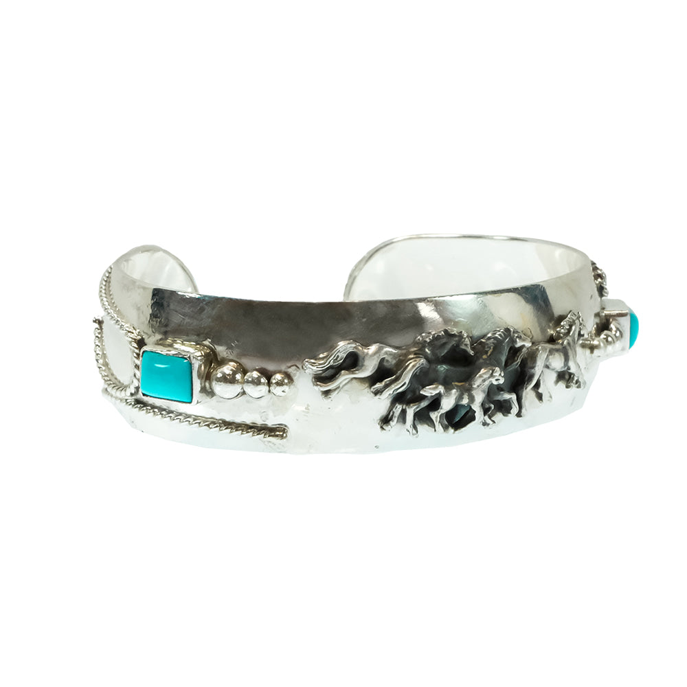 South Texas Tack Apparel Jewelry Turquoise Bobby Platero Native American Horses Sterling Silver And Turquoise Cuff