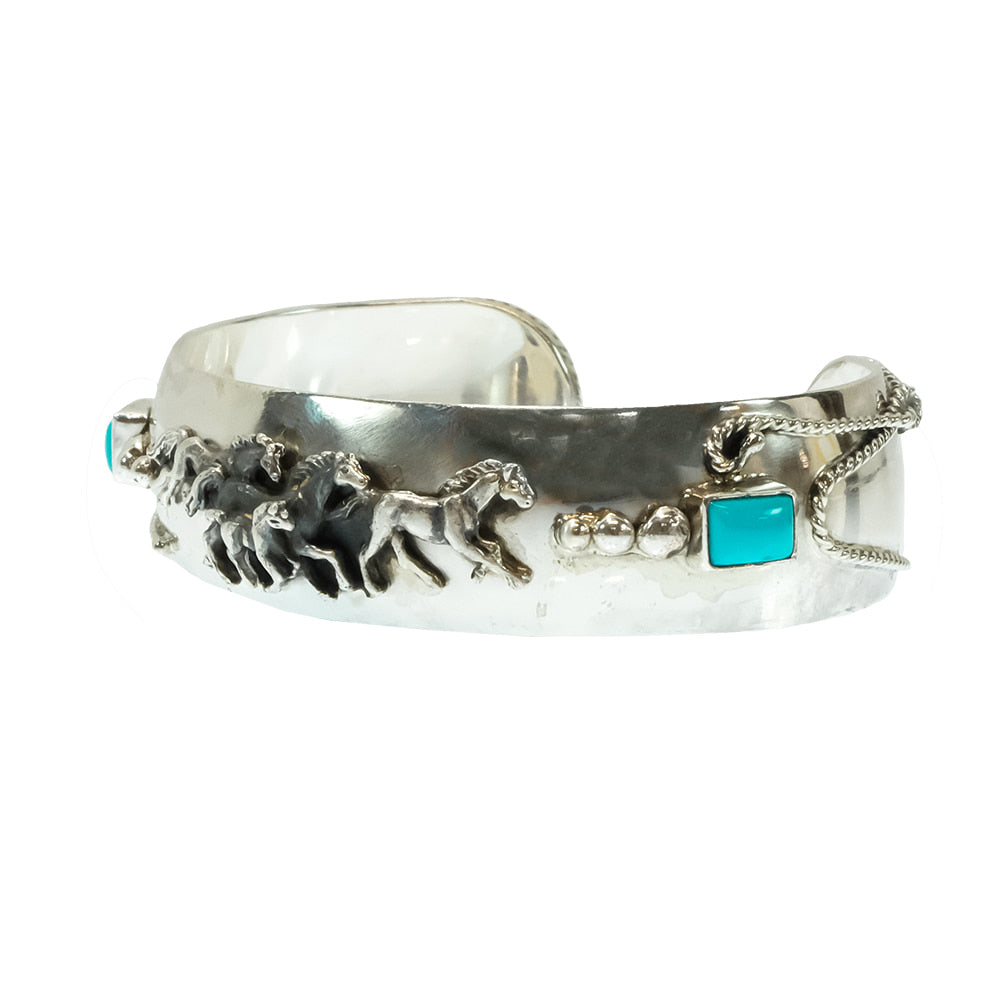 South Texas Tack Apparel Jewelry Turquoise Bobby Platero Native American Horses Sterling Silver And Turquoise Cuff