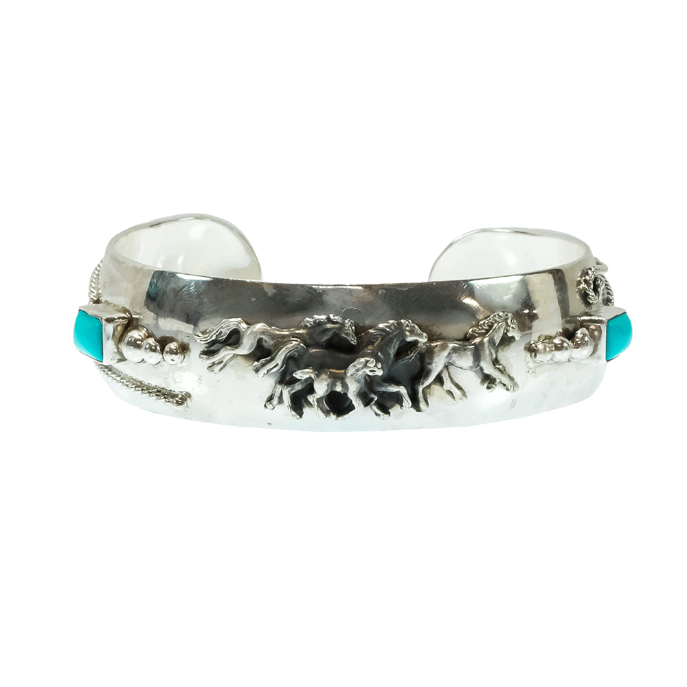 South Texas Tack Apparel Jewelry Turquoise Bobby Platero Native American Horses Sterling Silver And Turquoise Cuff
