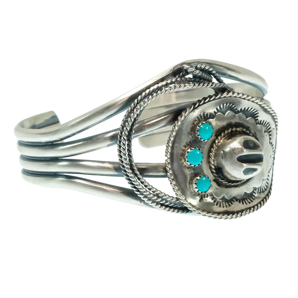 South Texas Tack Apparel Jewelry Turquoise Bobby Platero Sterling Silver Native American Navajo Turquoise Cowboy Cuff Bracelet
