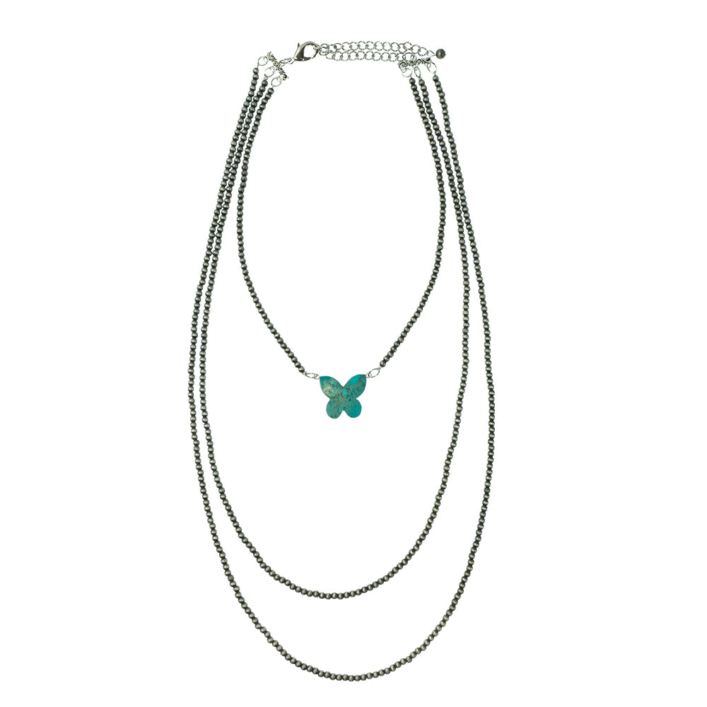 South Texas Tack Apparel Jewelry Turquoise Butterfly And Faux Navajo Pearls Necklace