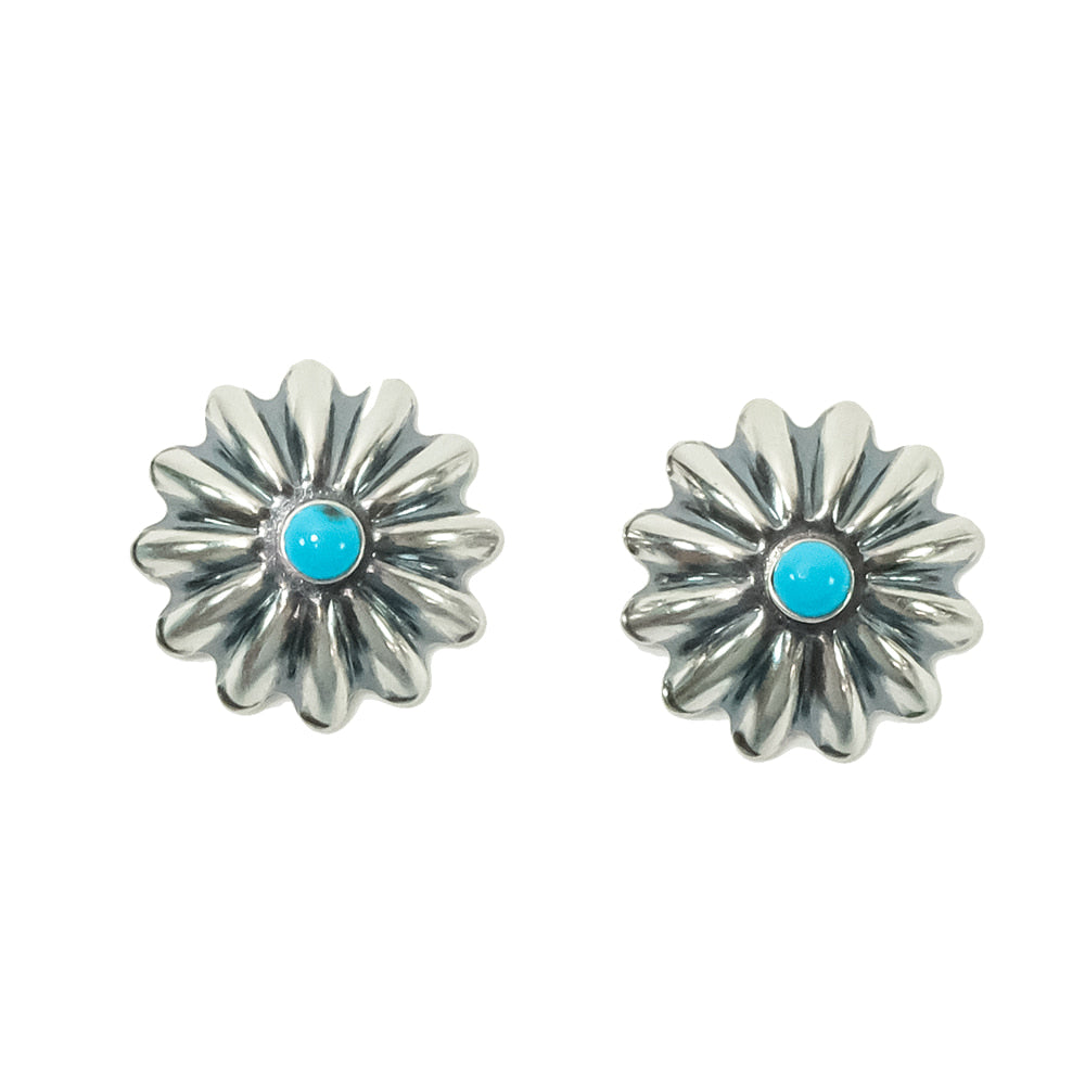 South Texas Tack Apparel Jewelry Turquoise Concho 12 Point Stud Earrings with Turquoise Center Stone