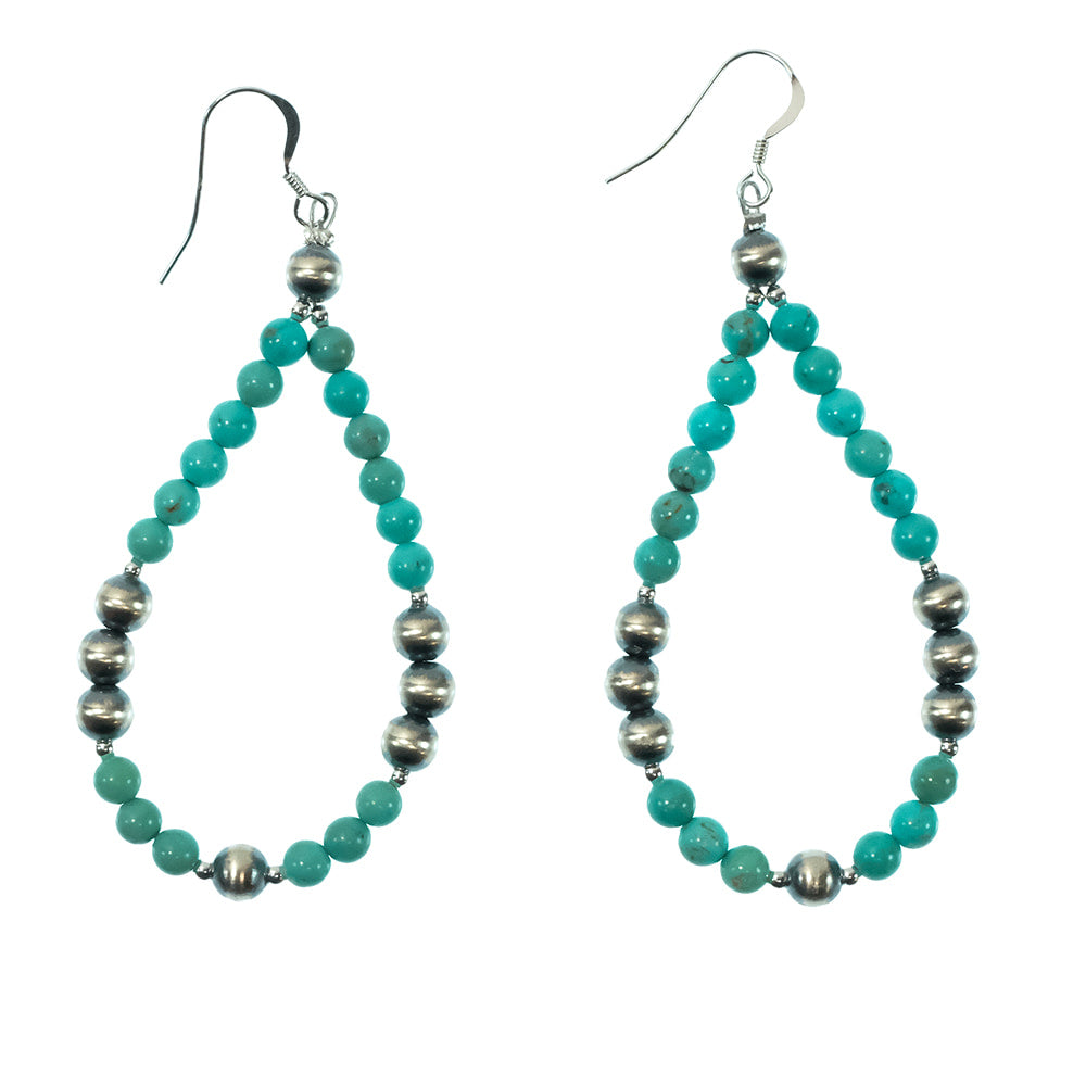 South Texas Tack Apparel Jewelry Turquoise Louise Joe Sterling Silver Turquoise And Pearl Bead Native American Navajo Teardrop Earrings
