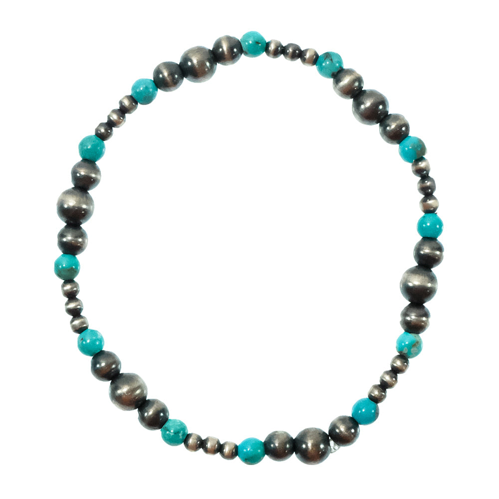 South Texas Tack Apparel Jewelry Turquoise Oxidized And Turquoise Stretch Bead Bracelet