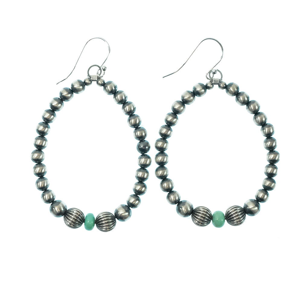 South Texas Tack Apparel Jewelry Turquoise Oxidized Beads With Turquoise Stone Hoop Earrings