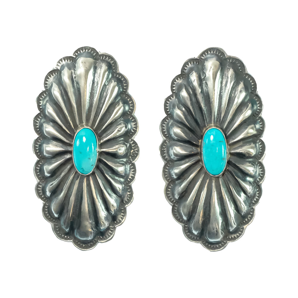 South Texas Tack Apparel Jewelry Turquoise Rl Sterling Silver Concho Earring With Turquoise Stone