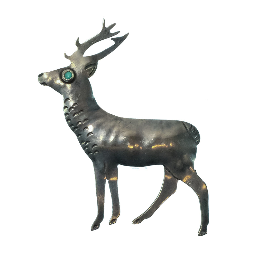 South Texas Tack Apparel Jewelry Turquoise/Silver Deer Pin In Sterling Silver With Turquoise Stone