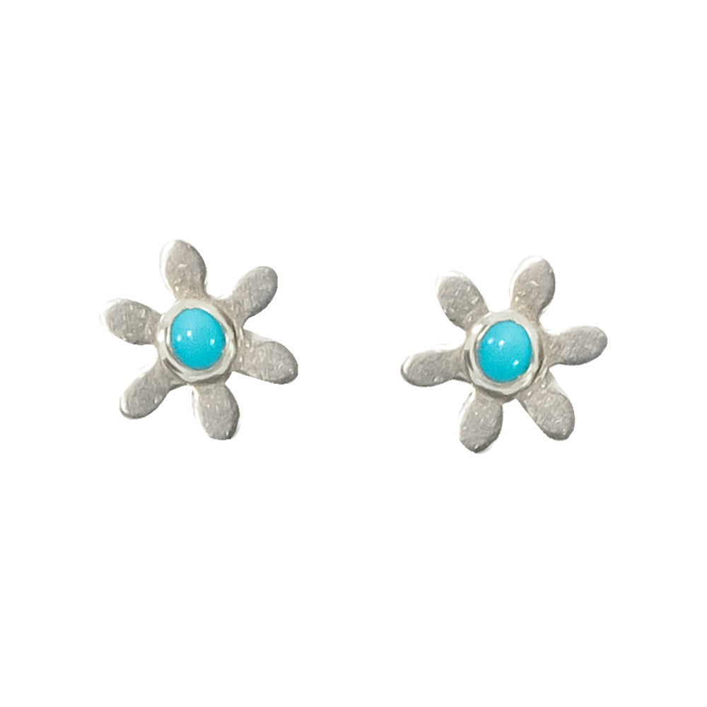 South Texas Tack Apparel Jewelry Turquoise Silver Flower with Center Turquoise Stone Stud Earring