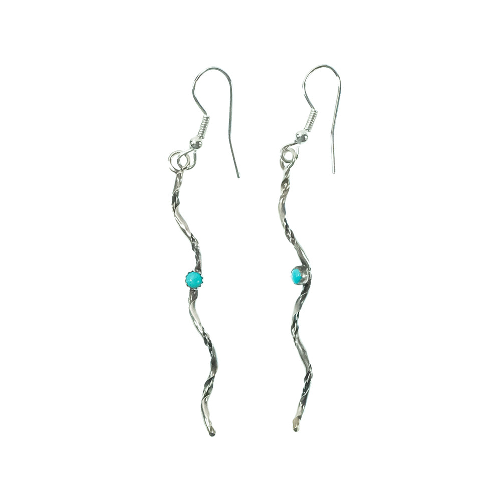 South Texas Tack Apparel Jewelry Turquoise/Silver Silver Rope Twist Stone Turquoise Center Twist Dangle Earrings