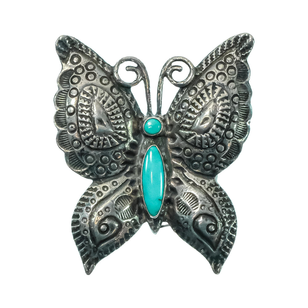 South Texas Tack Apparel Jewelry Turquoise/Silver Sterling Silver Butterfly Pin With Turquoise