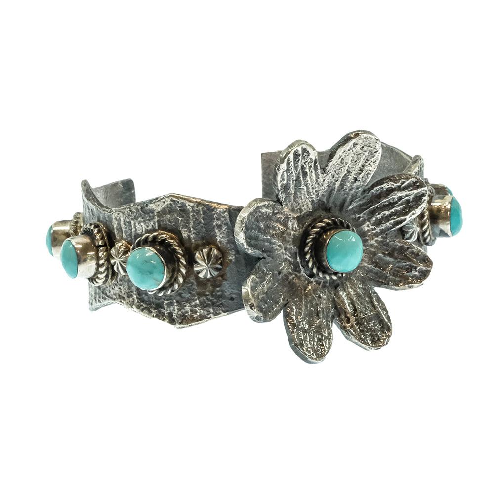 South Texas Tack Apparel Jewelry Turquoise/Silver W.D.Native American Navajo Sterling Silver Turquoise Flower Bracelet Cuff