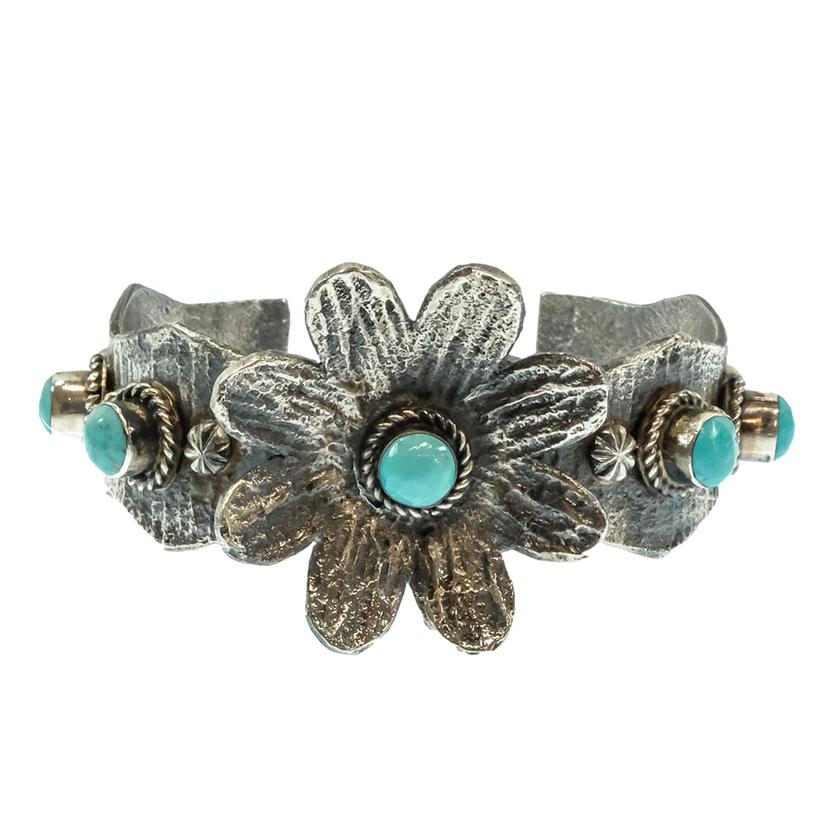 South Texas Tack Apparel Jewelry Turquoise/Silver W.D.Native American Navajo Sterling Silver Turquoise Flower Bracelet Cuff