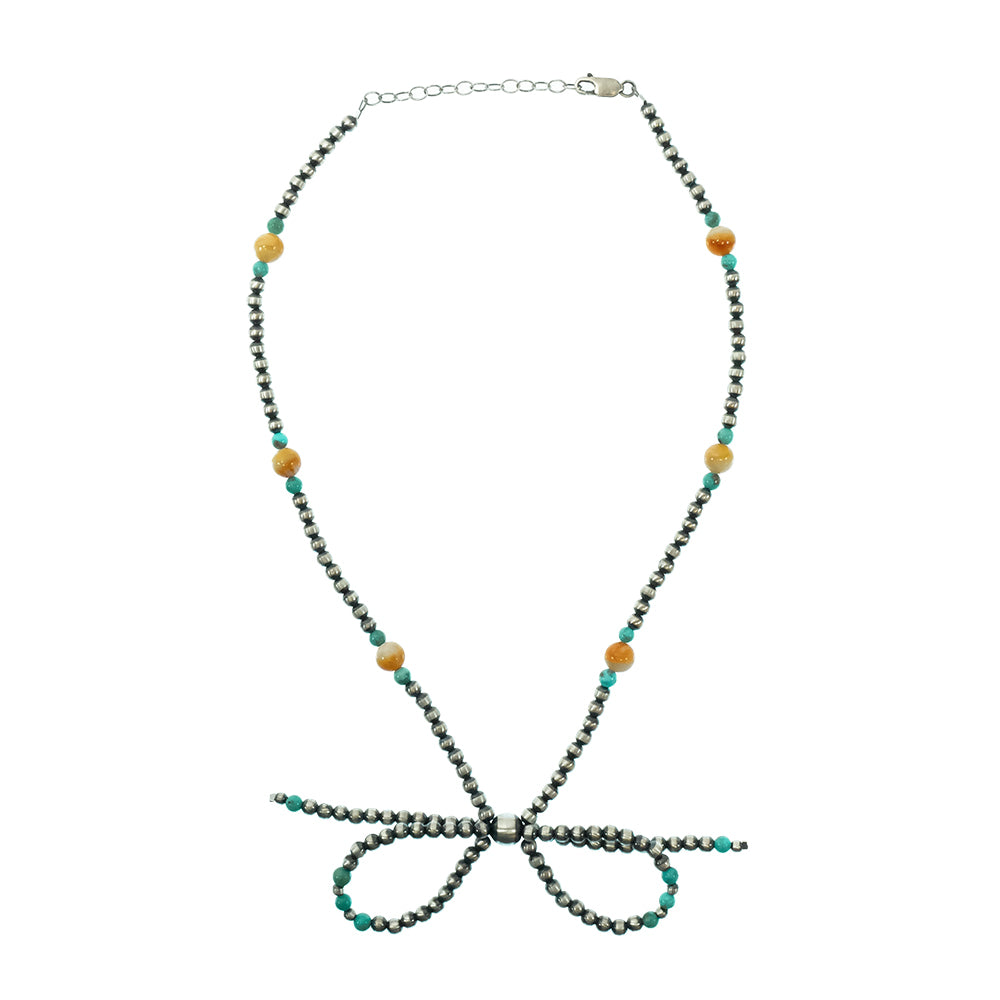 South Texas Tack Apparel Jewelry Turquoise/Spiny Oyster Oxidized Bead Bow Necklace With Turquoise And Spiny Oyster