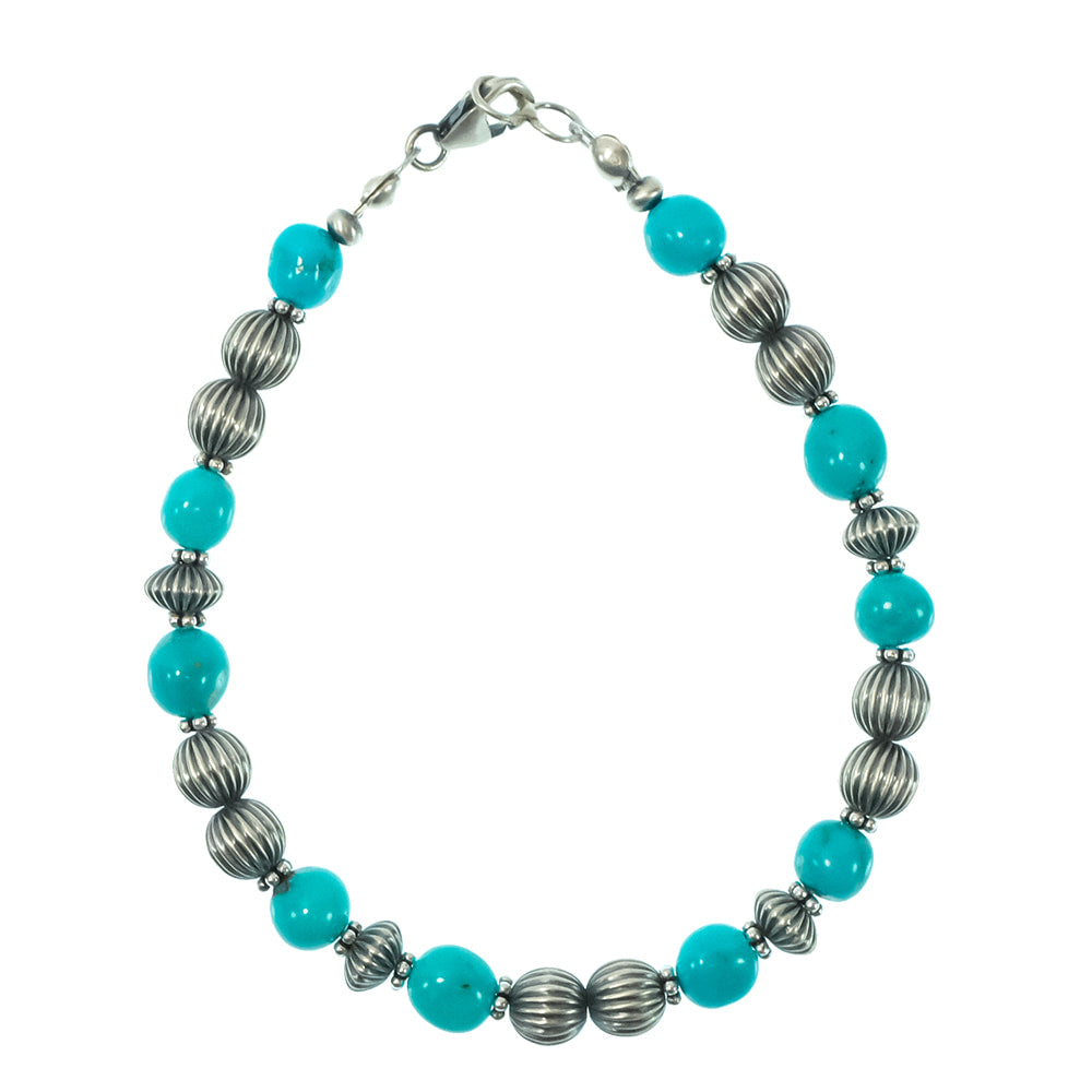 South Texas Tack Apparel Jewelry Turquoise Sterling Silver Turquoise And Pearl Beaded Native American Navajo Bracelet Link