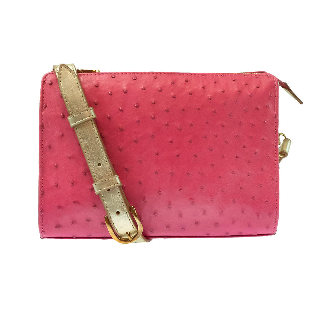 South Texas Tack Apparel Other South Texas Tack Juno Full Quill Pink Ostrich with Gold Cowhide Crossbody Purse